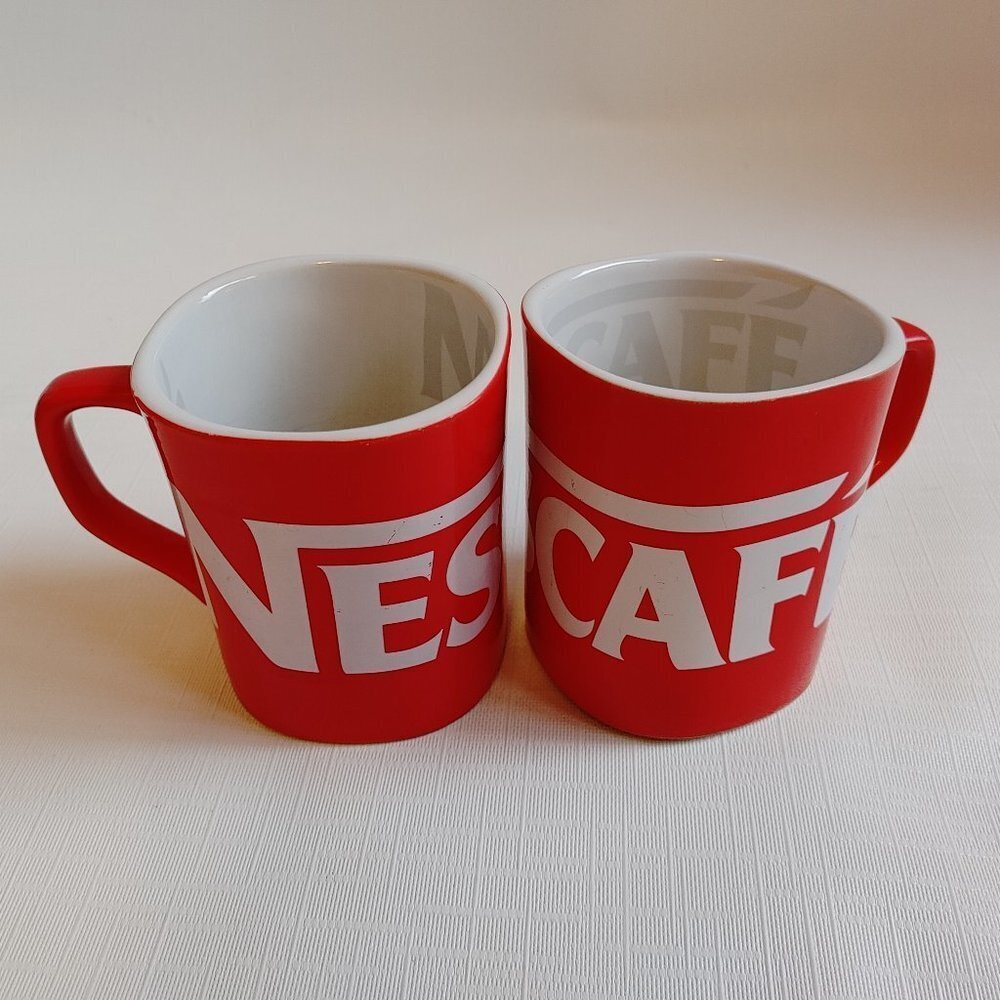 BRIGHT Red NESCAFE Mugs RED PAIR